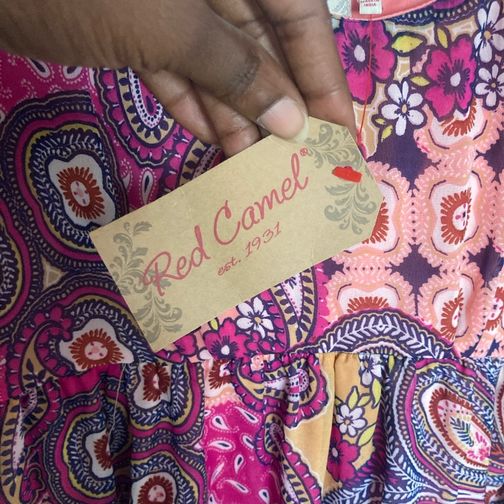 Size M Red Camel Boho Babydoll dress